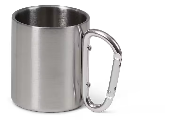Mugg i rostfritt stål med karbinhake