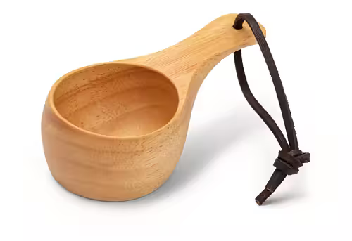 Kåsa i trä med lädersnodd