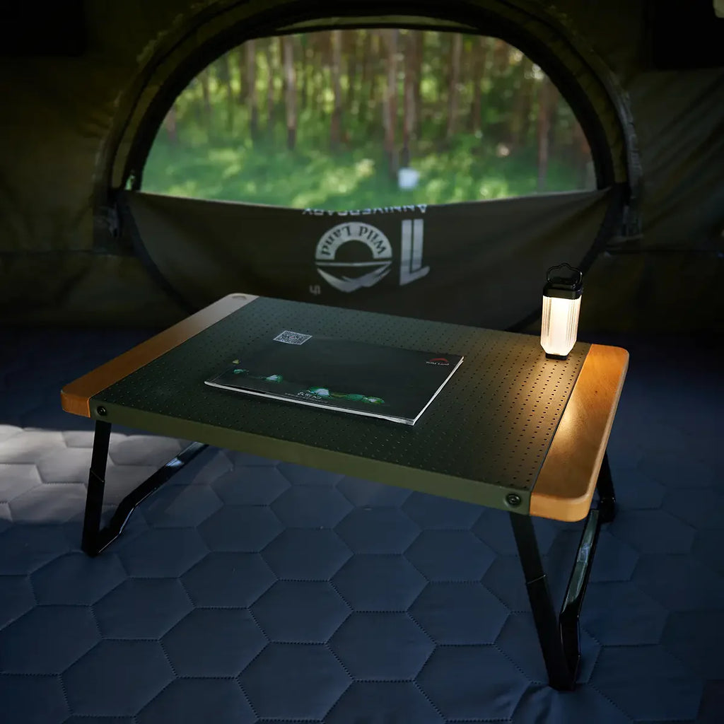 Kompakt campingbord, lätt aluminium och trä