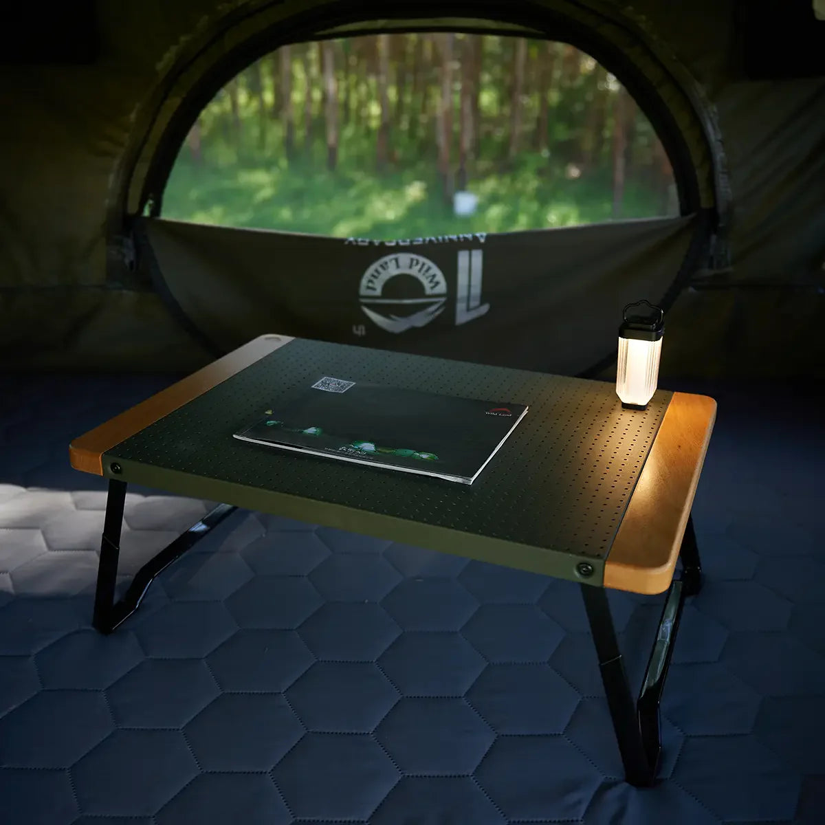 Kompakt campingbord, lätt aluminium och trä